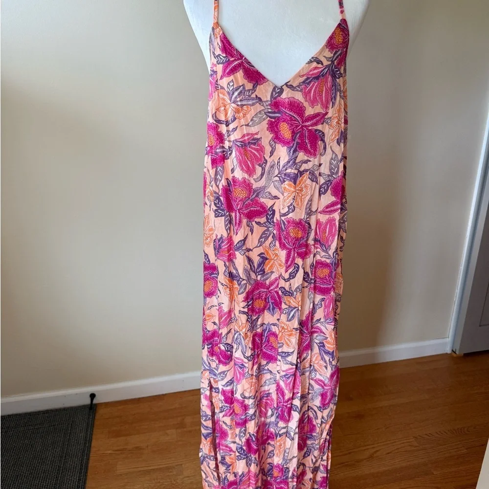 Old Navy Maxi Pink Dress Womens Medium Spaghetti Strap Colorful Summer NWT - Picture 8 of 9